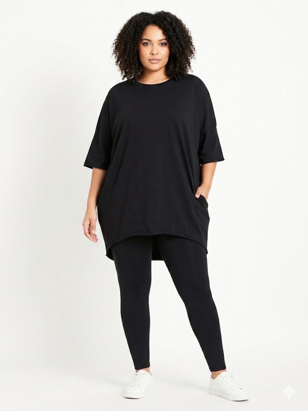 City Chic XXL/24 Delilah Tunic Top Black Oversized Dolman Sleeves Crew Neck